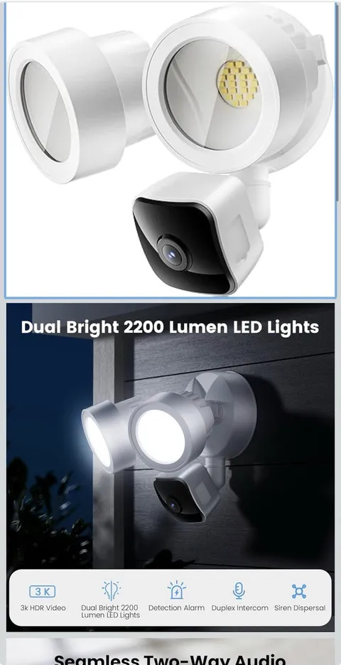 gdend 3K WiFi Smart Floodlight Camera 2200 Lumen LED, Siren, Alexa