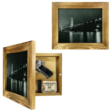 Homvle Hidden Gun - Gun Safes For Pistols Secret Decor Solid Wooden Handgun
