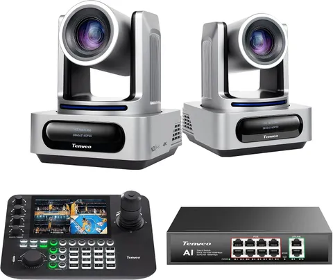 PTZ Camera and Controller Bundle - 4K NDI PTZ Camera(2Pcs) 20X Zoom AI Tracking