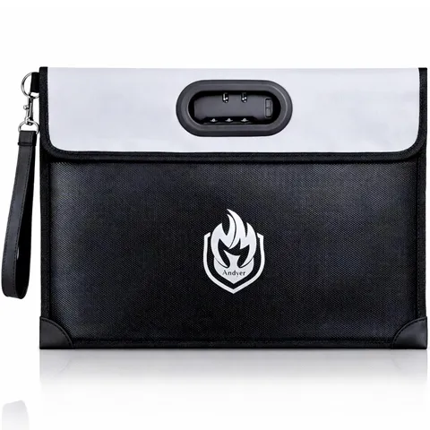 2 Pockets Fireproof Document Bag (6200℉) with Lock, Heat Insulated Waterproof...
