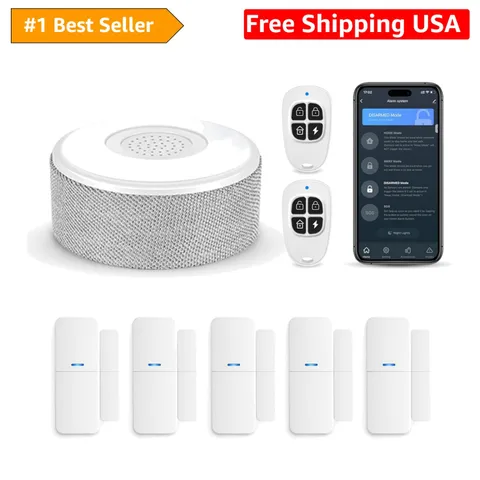 WiFi Door Alarm System, 8-Piece DIY Wireless Alarm Kit with Door Sensors | 12...