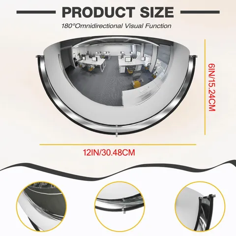 2 Pack Acrylic Half Dome Mirror Corner Blindspot Wall 12'' Diameter BOTH NIB