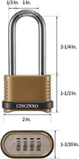4 Digit Combination Lock Heavy Duty Combo Padlock with Long Shackle for Outdoor
