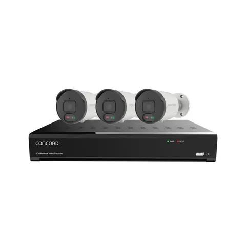 Concord 8 Channel 4K NVR Kit with 3 x 4K Bullet Cameras featuring Red and Green