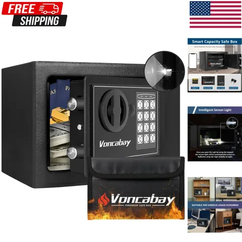 Portable Money Safe with Combination Lock & Fireproof Bag - Elegant Black Finish