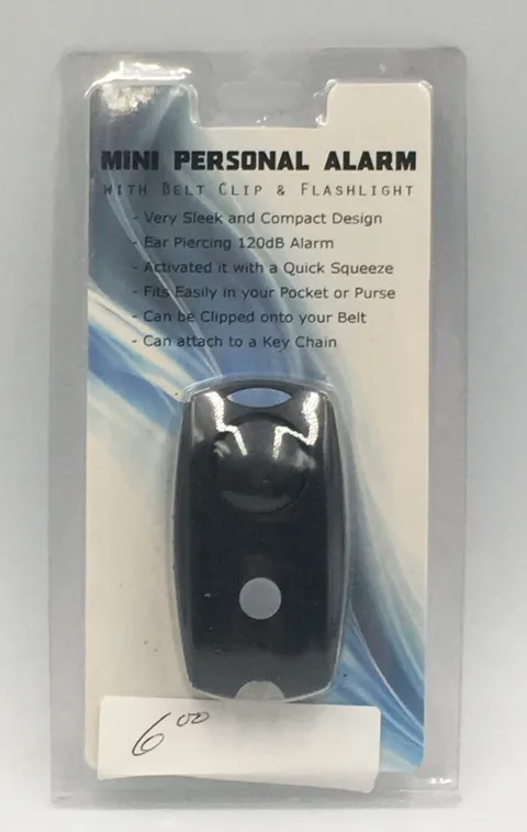 New BELT CLIP MINI PERSONAL ALARM w/ FLASHLIGHT 120dB in BLACK #SB-PAL120BLK