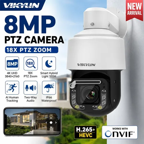VIKYLIN 18X PTZ Camera Human Auto Tracking PoE Camera 8MP 2-Way Audio with Wiper