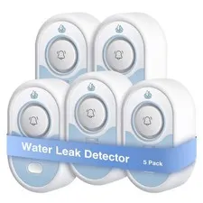 Water Leak Detector 5 Pack Loud Alarm 100dB 5 Year Battery Waterproof Home