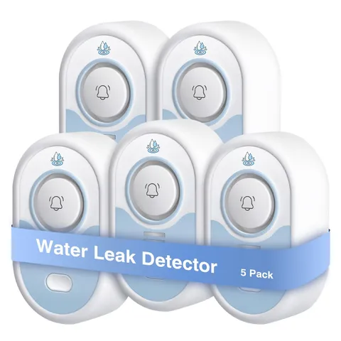 Water Leak Detector 5 Pack Loud Alarm 100dB 5 Year Battery Waterproof Home
