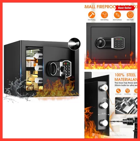 Fireproof Safe Box 1.3 Cubic Feet Digital Keypad Lock Steel Anti-Theft Alarm
