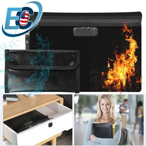 Set Fireproof Document Money Bag w/Lock Waterproof Envelope Safe Pouch Storage