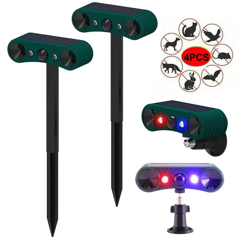 Solar Outdoor Motion Sensor Alarm 2*130db Ultrasonic Siren with 4 Modes Flashing