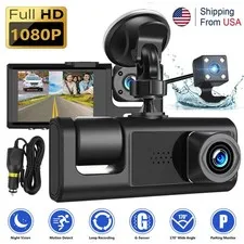 1080P Dash Cam Car Dual Len Front/Rear/Inside Video DVR Recorder Camera G-sensor