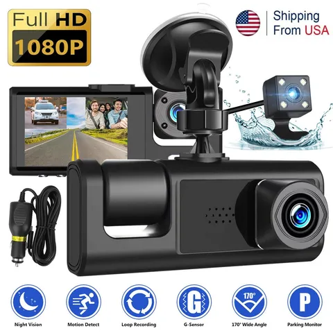 1080P Dash Cam Car Dual Len Front/Rear/Inside Video DVR Recorder Camera G-sensor