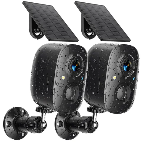 JESIOO 2K Wireless Security Cameras Solar Powered Outdoor Black
