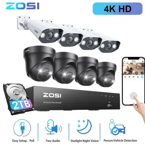 ZOSI 4K 8CH NVR 8MP IP Security Camera System AI Human/Car Detect Audio IR Night