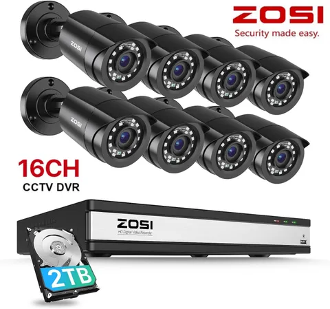 ZOSI 3K Lite 16CH CCTV DVR Security 1080P Camera System 80ft Night Vision 2TB