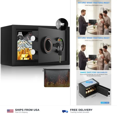 Small Safe for Home, 6.69"H Safe Box with Fireproof Waterproof Bag for Colleg...