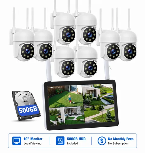 8PC PTZ WiFi Cameras 10inch Monitor 4K NVR Wireless Security Camera System Audio