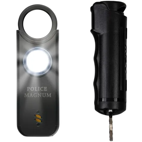 Police Magnum Personal Safety Alarm siren & Flip Top Pepper Spray Combo- Black