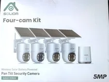 Solium Solar Powered Security Cameras Wireless Outdoor Home System  4 Camera Kit