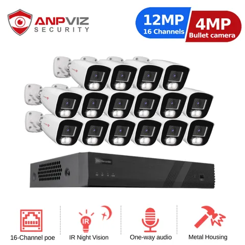 Anpviz 16CH 12MP NVR 4MP POE IP Security Camera System Audio Recording AI IR Nig