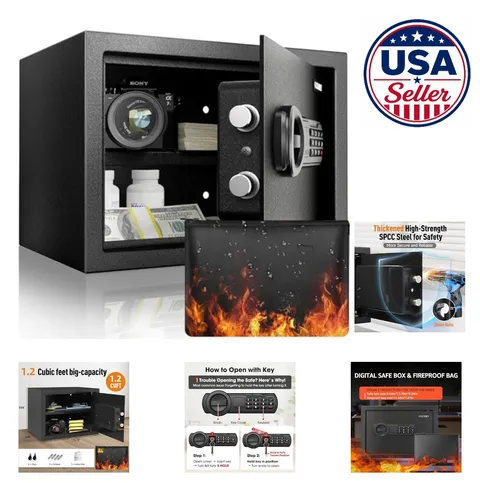 Cabinet Fireproof Safe 1.2 Cu Ft Digital Keypad Key Lock Documents Valuables