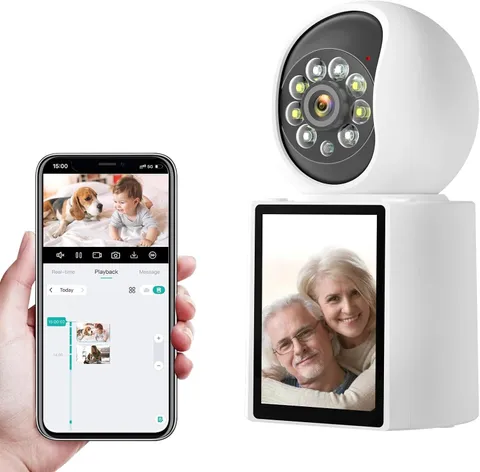 2K Home Security Camera 360° Video 2.8" Screen Motion Detection Auto Tracking