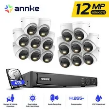 ANNKE 16CH NVR 12MP Color & IR Night Vision  PoE IP Security Camera System Audio