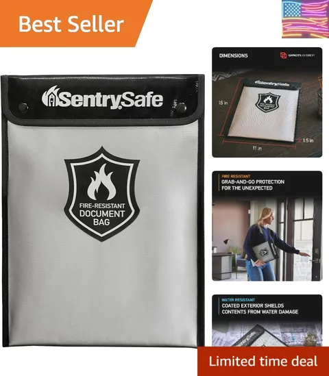 Fire and Water Resistant Portable Bag with Zipper for Money or Document Stora...
