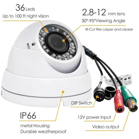 Outdoor Security Dome Camera 1080P 4-in-1 TVI/AHD/CVI/CVBS