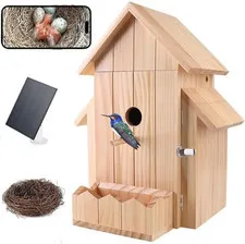 Smart Bird House with Camera, 1080P HD Wifi Outdoor Bird Box. Normal Natural
