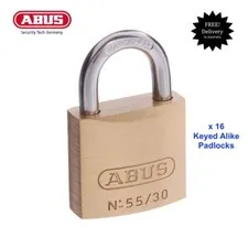 16 x  ABUS Padlocks 55/30 30mm -KEYED ALIKE Brass Bodied Padlocks-FREE POST