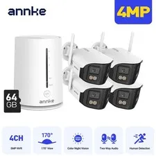 ANNKE 4MP Wireless Dual Lens Security Camera System WIFI Color Night 2-Way Audio