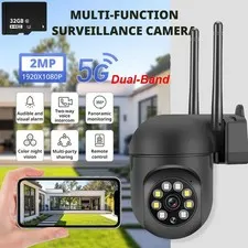 Dual-Band WiFi Outdoor Security Camera 1080P Dual Lens Surveillance w/ 32GB Card