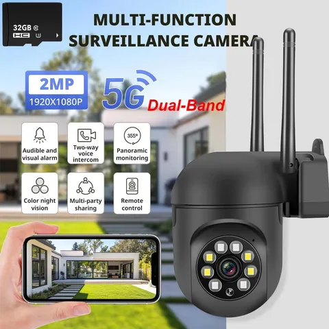 Dual-Band WiFi Outdoor Security Camera 1080P Dual Lens Surveillance w/ 32GB Card