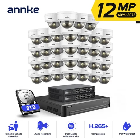 ANNKE 12MP Audio POE Security Camera System 32CH NVR AI Color Night Vision IK08