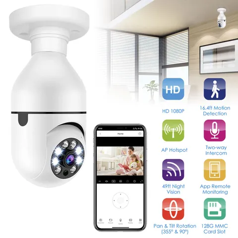 1080P WiFi Light Bulb Security Camera E27 360° IP Cam Night Vision 2-Way Audio