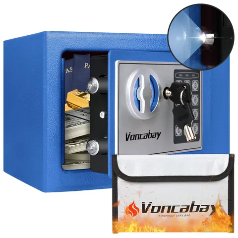 Blue Fireproof Digital Keypad Security Money Safe Lock Box w/ Sensor Light