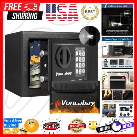 Money Safe Box for Home with Digital Keypad, 0.23 Cu. Ft., Black