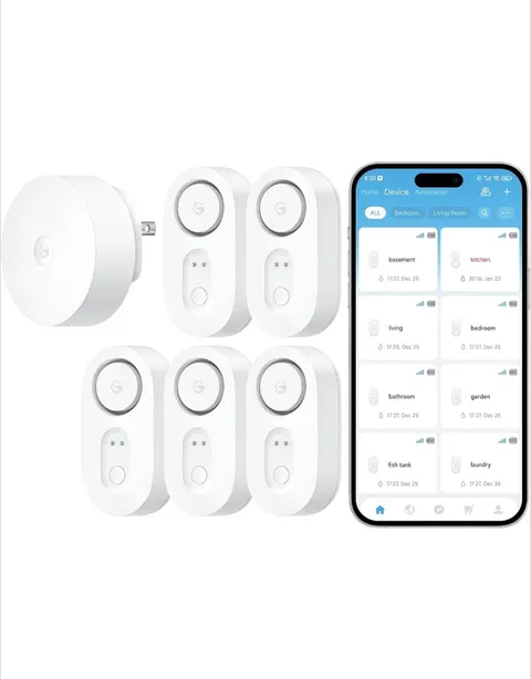 GoveeLife Upgraded Smart Water Leak Detector 1s with High Alarm, 5 Pack1804ft