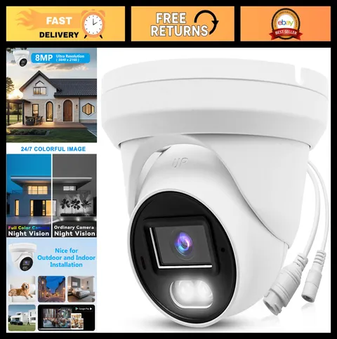8MP 4K PoE IP Security Camera - Full Color Night Vision, Waterproof, Wide Angle,