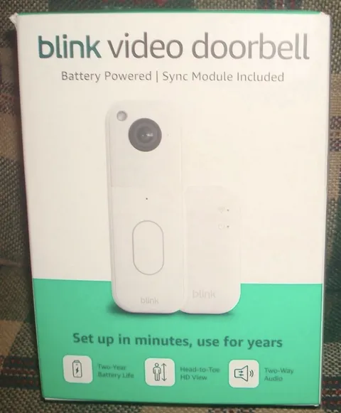Blink Video Doorbell System Battery Powered with Sync Module, White NEW