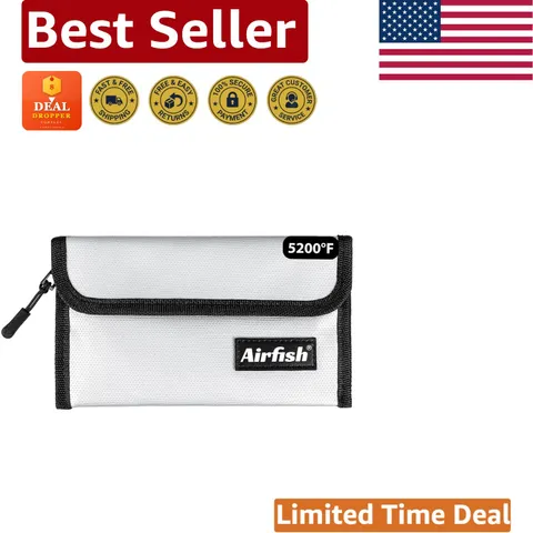 Stylish Silver Fireproof Money Bag 5 x 8 in - Ideal for Passports & Cash