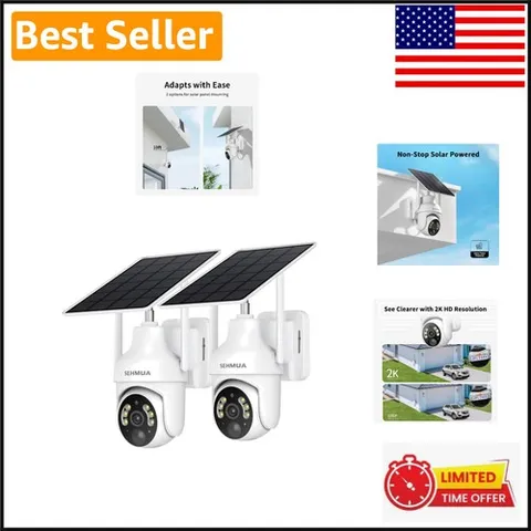 360° Pan/Tilt Solar Security Cameras - 2K HD, Wireless, Color Night Vision