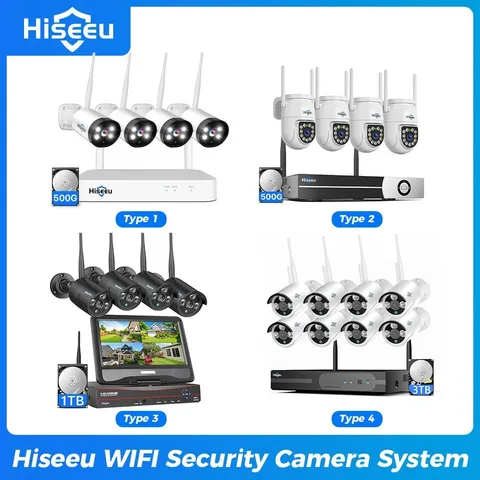 Hiseeu 10CH NVR 3MP 2.4G/5G WIFI Outdoor Audio Security Camera System CCTV HDD