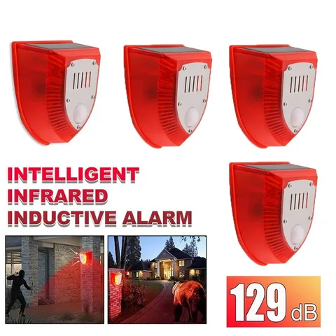 4X Solar Outdoor Motion Sensor Alarm Dog 129db Barking&Gunshot Sound Waterproof