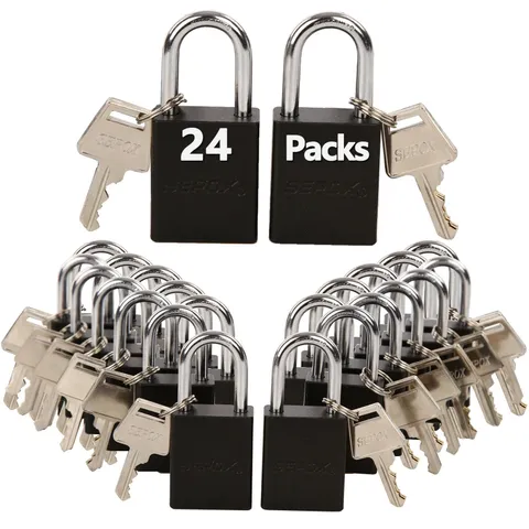 SEPOX® 24-Pack Black Aluminum Padlocks, 1-1/2" Long Shackle