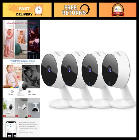 4-Pack 1080P Indoor Security Cameras, Wi-Fi Pet Cam, Motion Detection, Night Vis