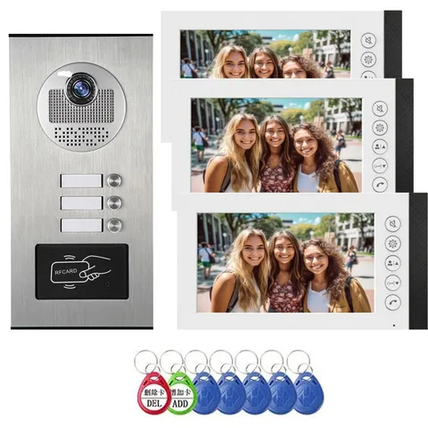 3 units 7inch monitor wired video Door phone kit indoor-outdoor video Apartment
